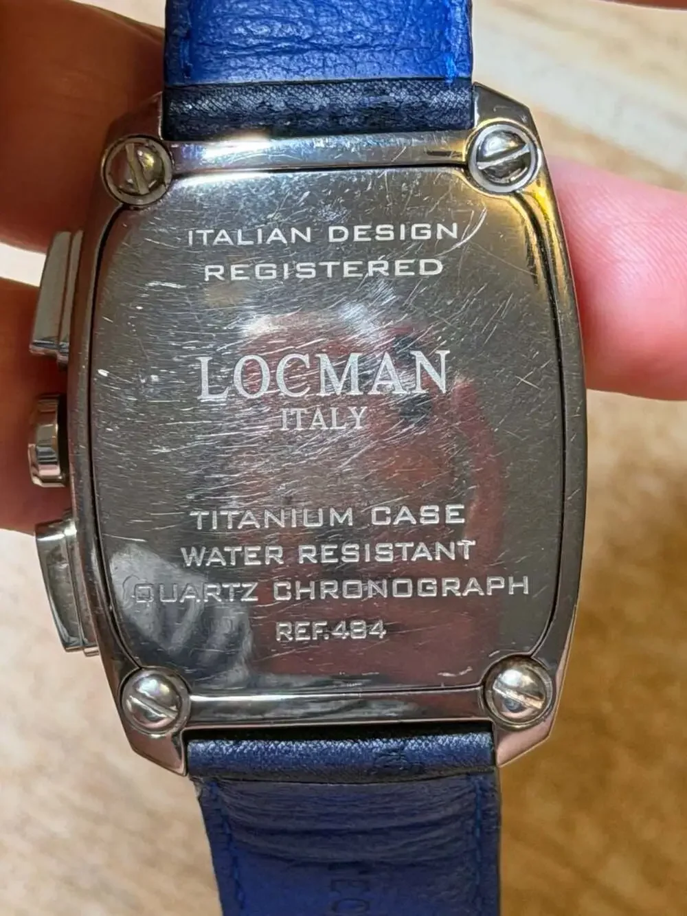 LOCMAN Italy Sport Chronograph Titanium Case Watch with Blue Leather Strap
